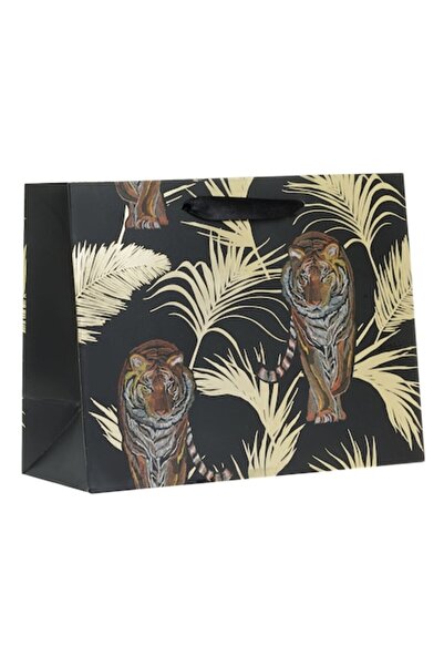 MYONNA IT & E- COMMERCE Pungă cadou Tiger, design cu dungi, negru/auriu, 23x1...