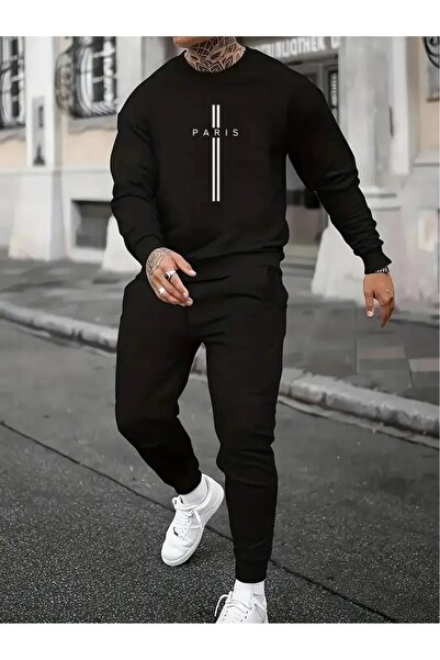 WOODROFFE Чоловічий комплект з принтом «Париж»: світшот з велосипедним коміром і штани-джоггери