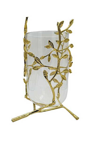 BİNDAWOOD B&D Décor iten with glass vase and with metal tree holder - Gold