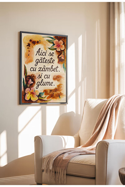 21mxm Unframed Kitchen Canvas Poster - Funny Romanian Quote - Digital Print - Cu zambet si cu glume