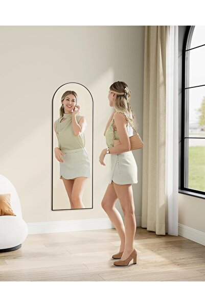 SONGMICS Oglindă decorativă cu ramă curbată, 120x40 cm, montare pe perete sau ușă, neagră