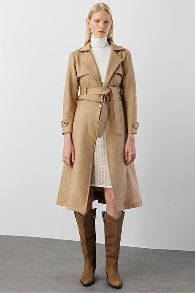 Moda İlgi MODAİLGİ Mono Yaka Kuşaklı Trençkot 20001 Vizon