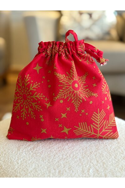 MEKİK BUTİK Kar tanesi Noel Yılbaşı kesesi - keten bez kese - 20x20 - hediye poşeti - bez poşet