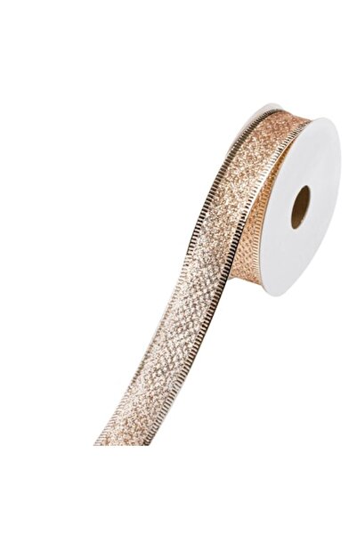 SHOPIENS Panglică cu sclipici pentru brad de Crăciun, 5 m x 22 mm, bej, nailon