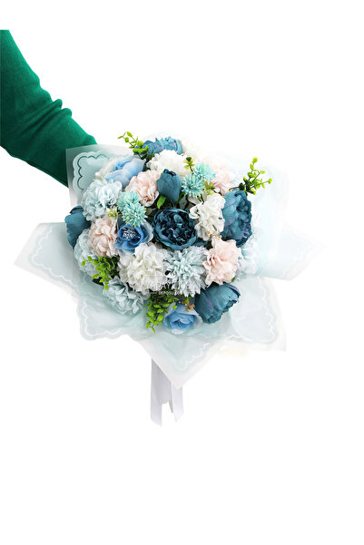 Yapay Çiçek Deposu Mavi Celestia Yapay Hediyelik Buket Söz Nişan İsteme Çiçeği