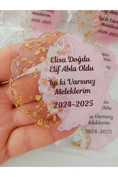 sevgiliatolyemm mutluluk getirmesi dileğiyle Pembe Epoksi Magnet (15 Adet) Ye...