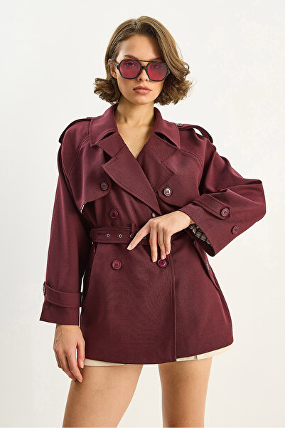 Bianco Lucci Γυναικεία καρό καμπαρντίνα με επένδυση με λεπτομέρεια επιλόκιου και ζώνη Allerli διπλό πέτο Trench Coat 0307 60283729