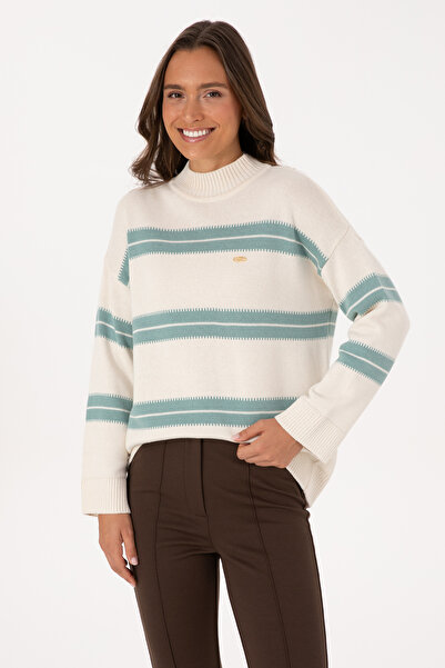 U.S. Polo Assn. Women's Cream Turtleneck Striped Sweater 50314666-Vr071