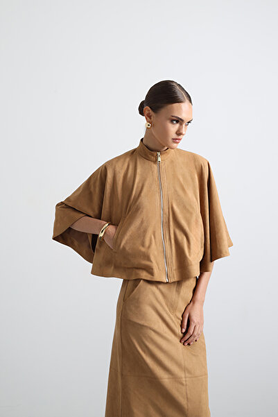 Mozto Lenia Suede Camel Poncho