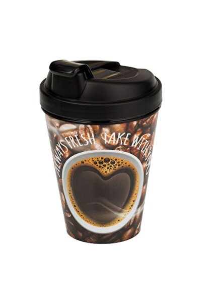 MYONNA IT & E- COMMERCE Cana de cafea reutilizabilă, model boabe de cafea, plastic, capac negru, 400 ml