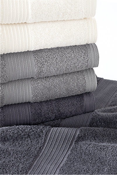 Yataş Balera 6-Piece Hand / Face Towel Set - Gray / Ecru / Anthracite