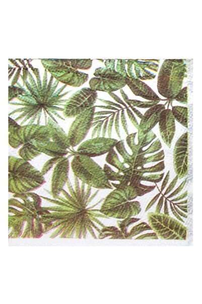 MYONNA IT & E- COMMERCE Joli Paper Napkins, Tropical Leaves, 33x33 cm, Set of 40, White-Green