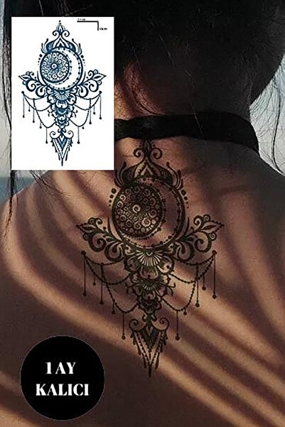 TAKIŞTIR Ay Ve Çiçek Figürlü 12 Saat Sonra Kararan Geçici Orta Dövme Tattoo