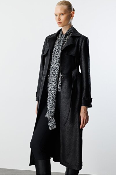 Moda İlgi MODAİLGİ Mono Yaka Kuşaklı Trençkot 20001 Siyah