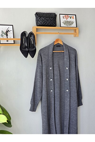 ENDAMIM Cardigan Long Knitwear Button Detail Without Closure