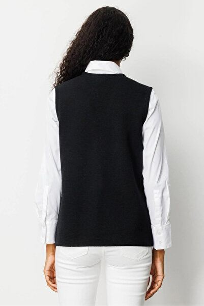 Desen Triko Women's V-Neck Steel Knit Wool Mother Vest 25044 Black