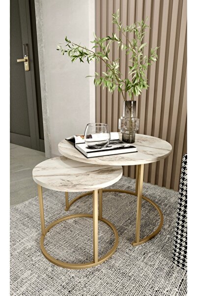 farnaz home 2’li Orta Sehpa - Efes / Gold Metal Ayaklı