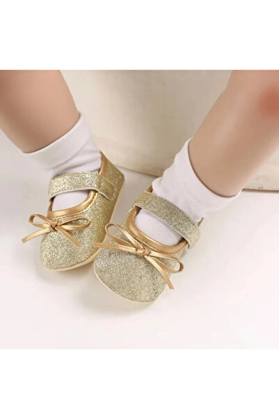 BebeNou Pantofi aurii pentru bebeluși cu fundă LIB229-6-c1