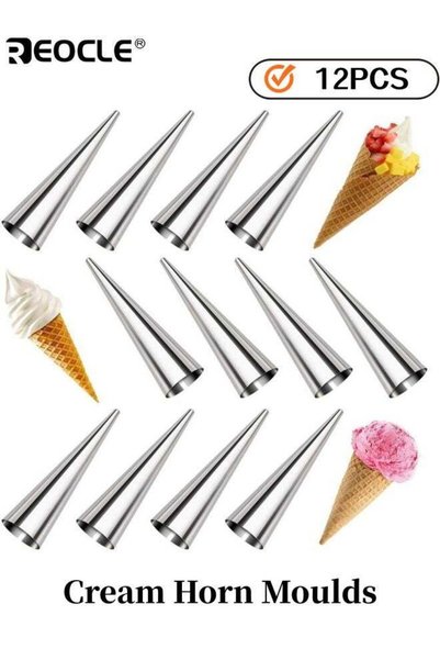 Generic 12PCS Cream Horn Moulds Baking Cones Stainless Steel Lady Lock Cannol...