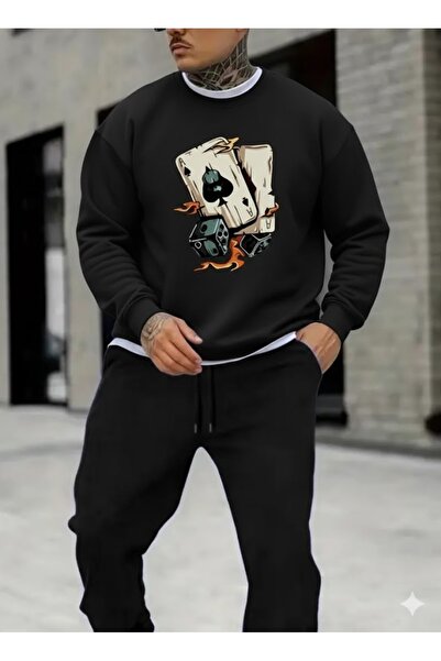 WOODROFFE Men's Kart Zar Printed Crew Neck Sweatshirt and Jogger Pants Set