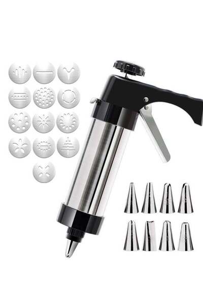 Generic Cookie Press, Cookie Press Gun Kit Stainless Steel Spritz Cookies Press Set with 13 Cookie Discs an