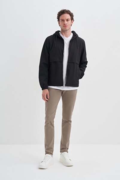 Cazador 24KCEED01011 Siyah Erkek Paraşüt Kumaşlı İçi Polar Kapüşonlu Yağmurluk