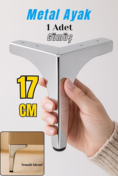 Badem10 Dekor 17 cm Krom Gümüş Metal Mobilya Ayağı Dayanıklı Modern Tasarım K...