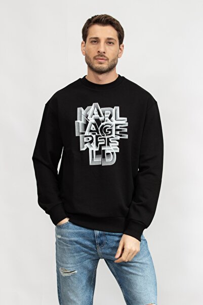 Karl Lagerfeld Erkek Bisiklet Yaka Sweatshirt Siyah