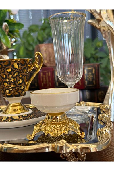 atabey home Porcelain Small Turkish Delight Dish 5.5 cm Set of 6 Gold 3-Legged Sauce Bowl & Turkish Delight Dish