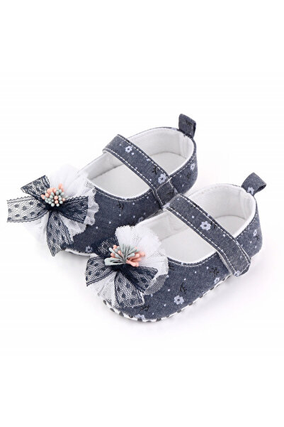 BebeNou Pantofi de bebeluși bleumarin cu flori și fundă LID2522-2-sa31