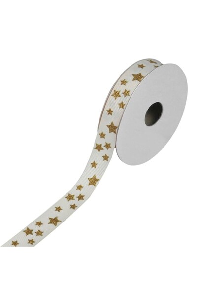 MYONNA IT & E- COMMERCE Decorative Christmas Tree Ribbon, Beige with Gold Sta...