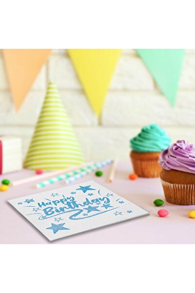 SHOPIENS Party Napkins, Happy Birthday, Stars, 40 pcs, Blue, 33x33 cm, 1 Ply