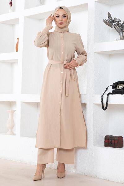 Missvalle Κοστούμι με λεπτομέρεια σχισμής μπεζ MSW19233-4