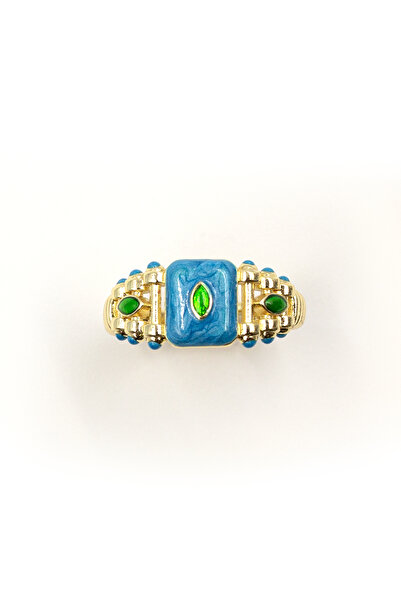 Sose Moda Blue Enamel Colored Gold Ring |   Adjustable, Stylish and Anti-Allergic Design