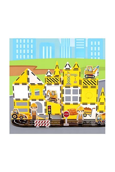 Toyimoyi Manyetik Tiles Inşaat Şantiye Seti 47 Parça Manyetik Yapı Blokları