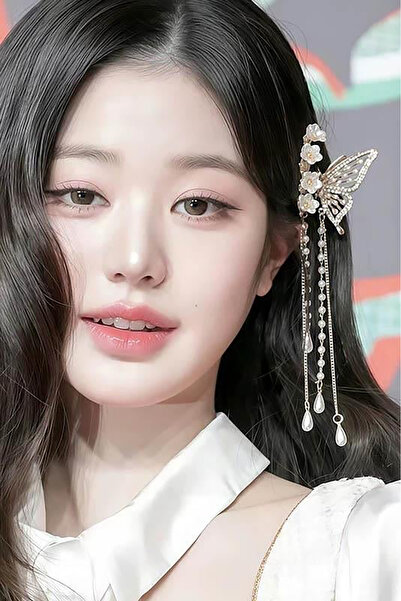 TAKIŞTIR Gold Color Butterfly Figured Metal Latch Buckle with Pearl Detail