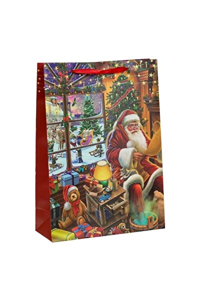 SHOPIENS Τσάντα Δώρου - Άγιος Βασίλης στο Σπίτι, Ολογραφικό Γκλίτερ, Χάρτινο,...