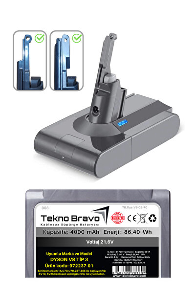 TB (Dyson V8 Tip3 Uyumlu Ürün Kodu: 972237-01 ) 4000mAh Kablosuz Dikey Süpürge Bataryası