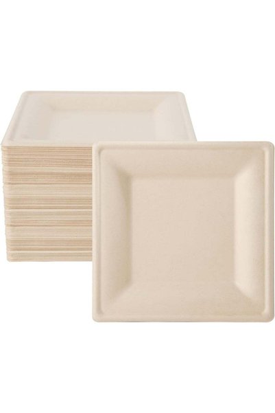 Generic 125 Pack Compostable Square Plates, 6 inch Disposable Paper Plates, E...