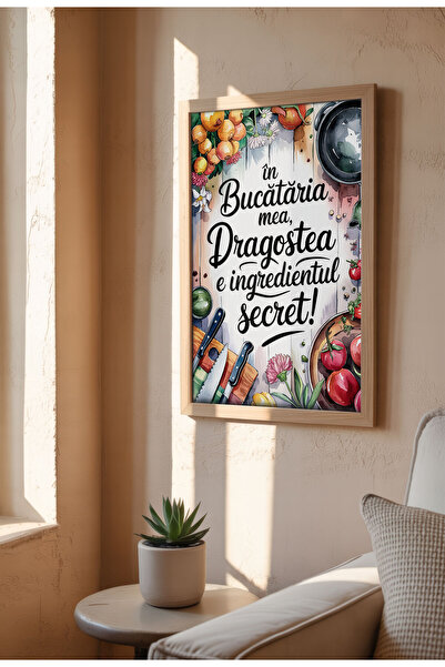 21mxm Poster pânză bucătărie neînrămat - Citat amuzant românesc - Dragostea este ingredientul