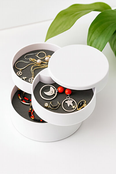 ANI OFİS KIRTASİYE A K 4 Tier Rotating Modern White 360 Rotating Plastic Jewelry Organizer Box