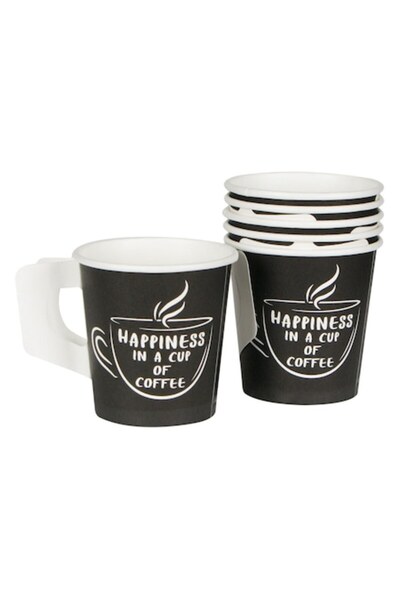 OEM Paper Cups 'Happiness in a Cup of Coffee', 120ml, Set of 25, Black