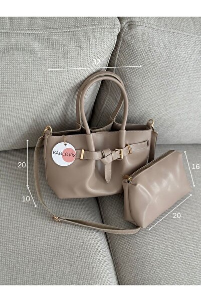 BAGLOVİS Mink Women's Shoulder Bag with Front Belt and Puppy Bag En32 Boy20