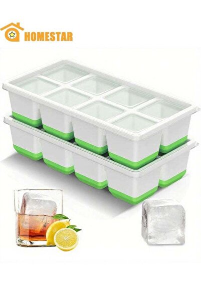 Generic HOMESTAR 2 Pieces Ice Cube Tray, Large Size Silicone Ice Cube Molds with Leak Proof Removable Lid