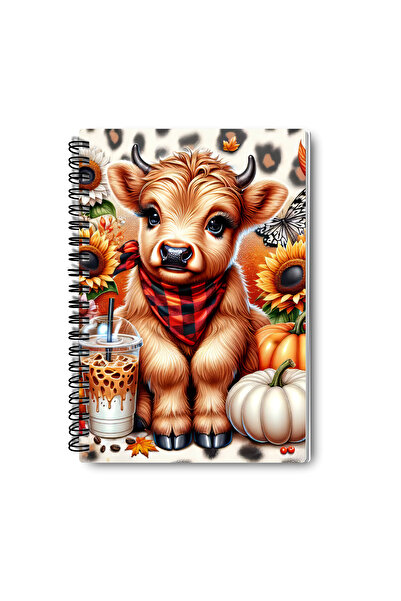 qoeuyl boutique مجموعة دفاتر ملاحظات مدرسية تذكارية من 4 قطع بتصميم بقرة لطيفة ذات طابع خريفي، مقاس A5 مربع الشكل