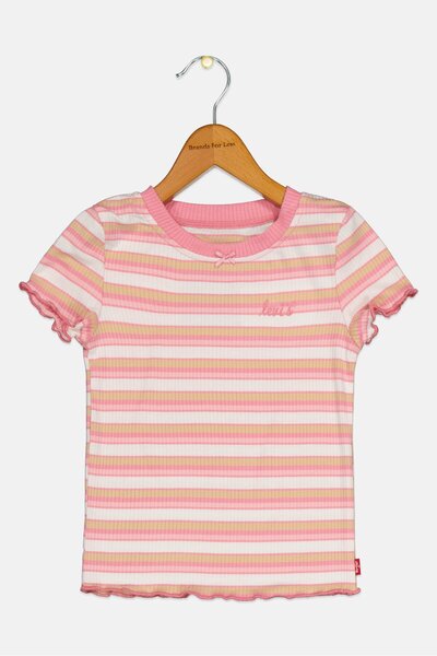 Levi's بلوزة مطرزة بشعار بأكمام قصيرة وياقة دائرية للبنات الصغار، متعددة الألوان