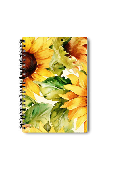 qoeuyl boutique مجموعة دفاتر ملاحظات مخططة بتصميم زهور الشمس ذات طابع طبيعي، مقاس A5، مكونة من 4 قطع، تُستخدم كتذكار أو دفتر مدرسي