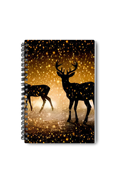 qoeuyl boutique Nature Themed Deer Design Wire Spiral A5 Lined 4-Piece Souvenir, Memory, School Notebook Set