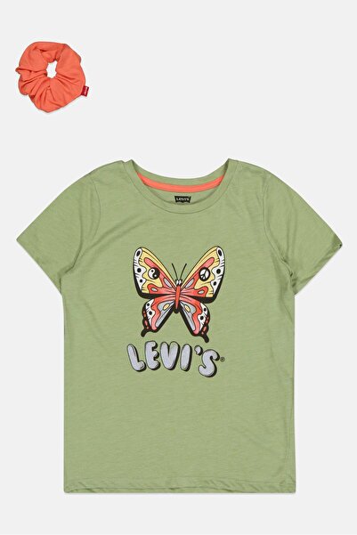 Levi's Kids Girl 2 Pcs Graphic Print T-Shirt With Scrunchies, Multicolor