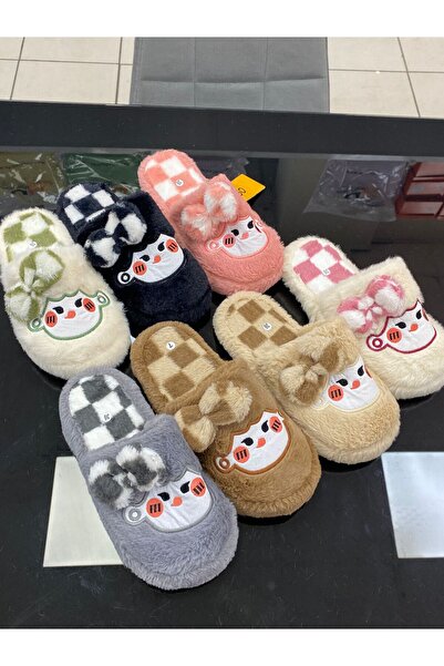 AkınalBella Women's Bow Patterned Plush House Slippers